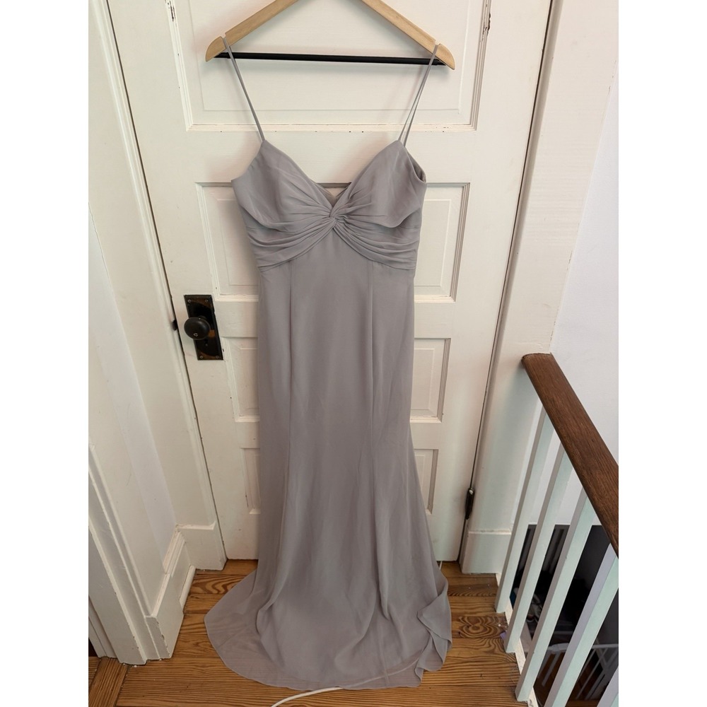 Hayley Paige Women's Gray Chiffon Formal Dress Gown Twist Front Size 6